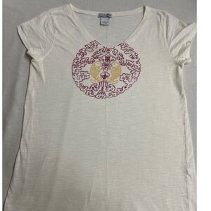 Y2K 90's Boho Vintage Lucky Brand Womens V Neck T Shirt White Koi Fish Print L
